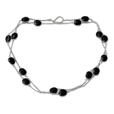 Alternate image for Sterling Silver with Onyx Station Necklace from India Duduma Majesty