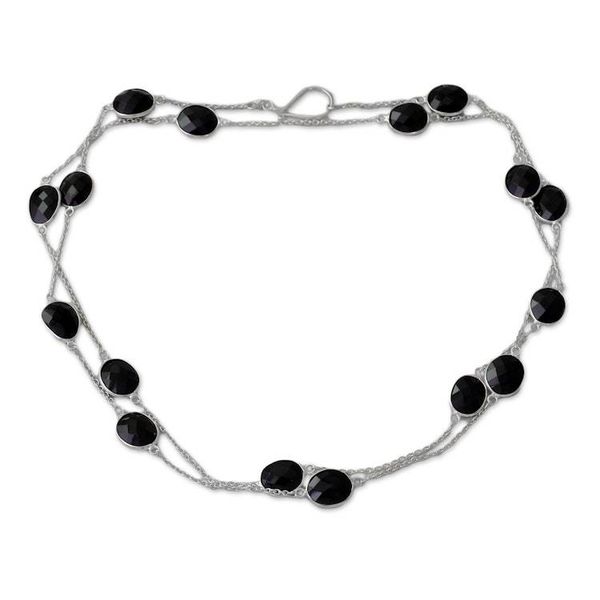 Alternate image for Sterling Silver with Onyx Station Necklace from India Duduma Majesty