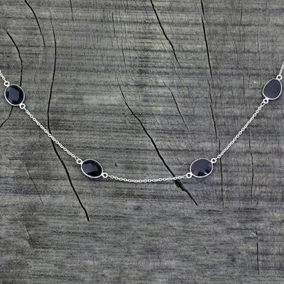 Alternate image for Sterling Silver with Onyx Station Necklace from India Duduma Majesty