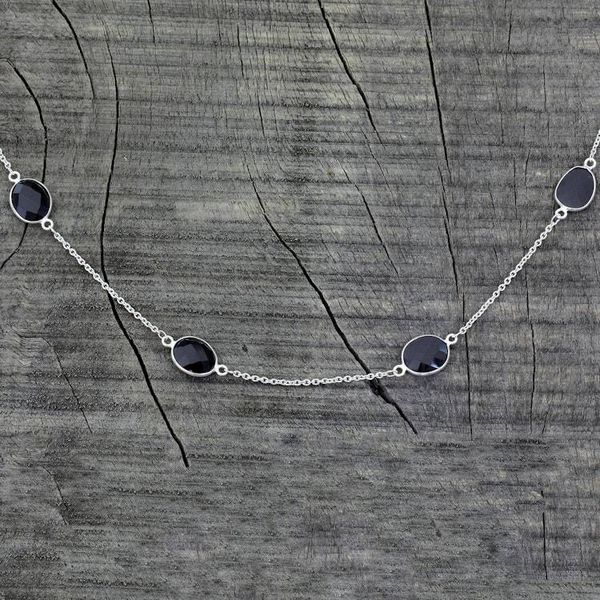 Alternate image for Sterling Silver with Onyx Station Necklace from India Duduma Majesty