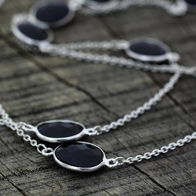 Alternate image for Sterling Silver with Onyx Station Necklace from India Duduma Majesty