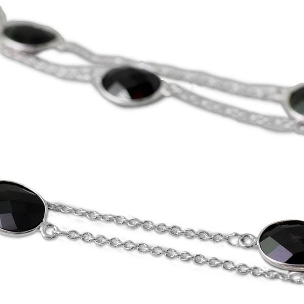 Alternate image for Sterling Silver with Onyx Station Necklace from India Duduma Majesty