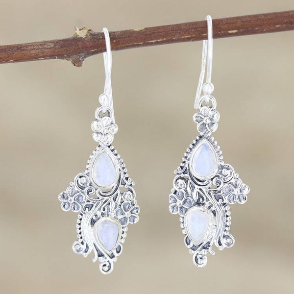 Alternate image for Sterling Silver and Rainbow Moonstone Dangle Earrings Misty Loch