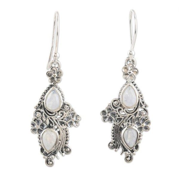 Alternate image for Sterling Silver and Rainbow Moonstone Dangle Earrings Misty Loch