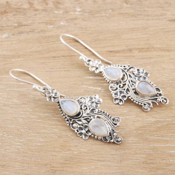 Alternate image for Sterling Silver and Rainbow Moonstone Dangle Earrings Misty Loch