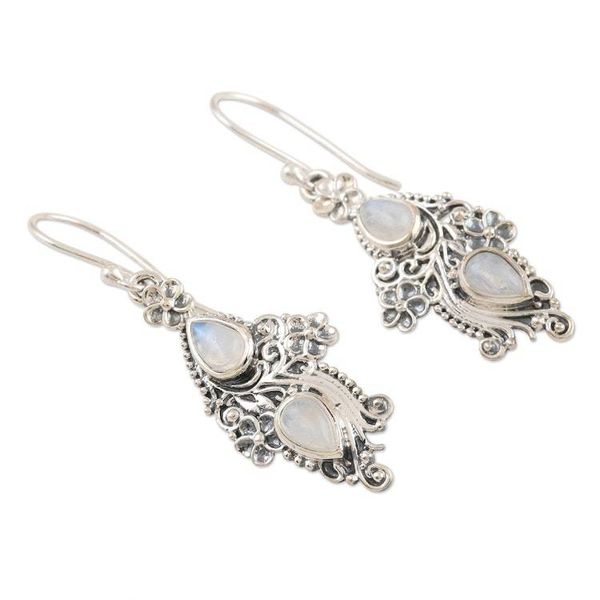 Alternate image for Sterling Silver and Rainbow Moonstone Dangle Earrings Misty Loch