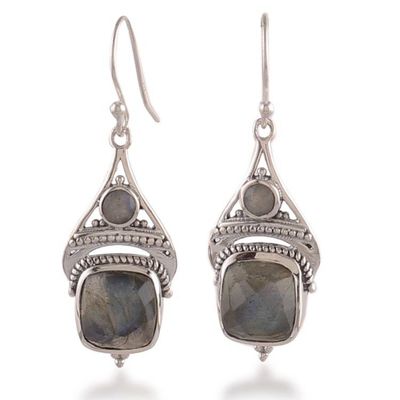 Alternate image for Natural Faceted Labradorite Dangle Earrings with 13 Carats Intuitive Royalty