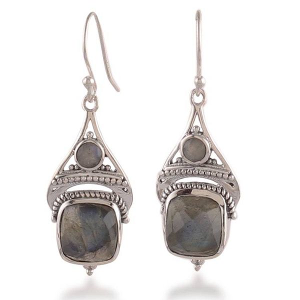 Alternate image for Natural Faceted Labradorite Dangle Earrings with 13 Carats Intuitive Royalty