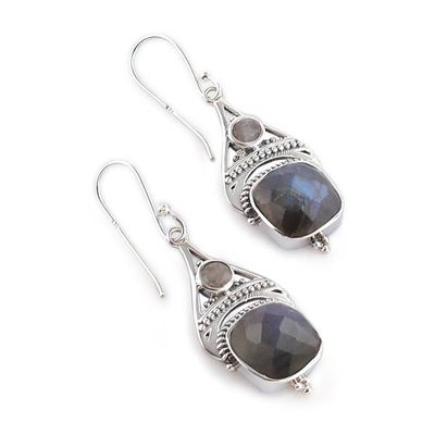 Alternate image for Natural Faceted Labradorite Dangle Earrings with 13 Carats Intuitive Royalty