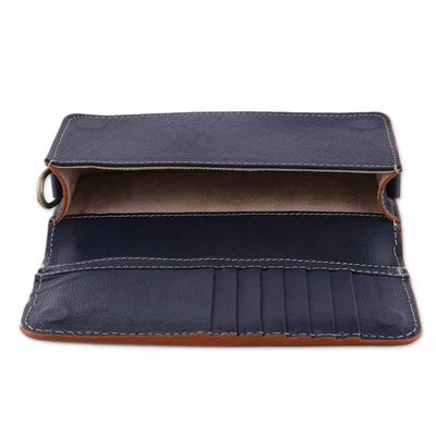Alternate image for Floral Embossed Teal and Goldenrod Leather Clutch Sling Blooming Regality
