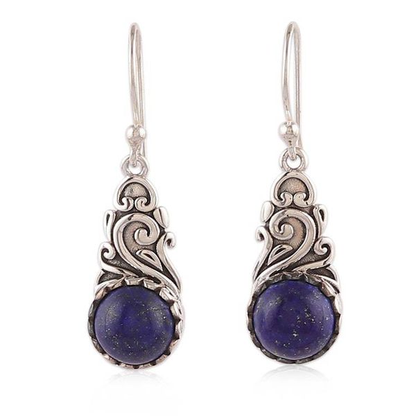 Alternate image for Lapis Lazuli Silver Dangle Earrings with Swirl Vine Motifs Nocturnal Bloom