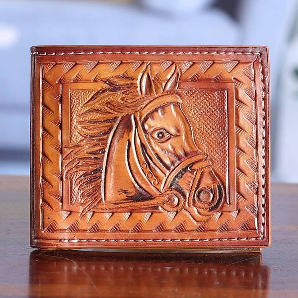 Alternate image for Horse-Themed Hand-Tooled Bifold Leather Wallet for Men Horse Power