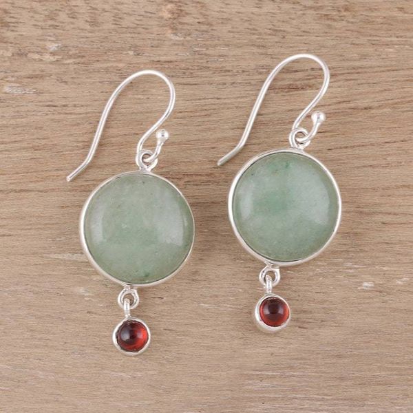Alternate image for Aventurine and Garnet Dangle Earrings from India Glorious Combination