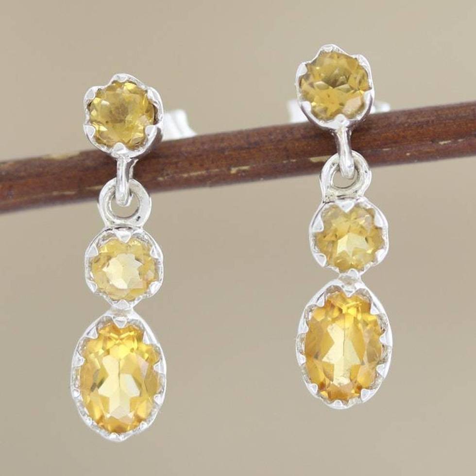 Sterling Silver and Citrine Dangle Earrings 'Sun Sparkle'