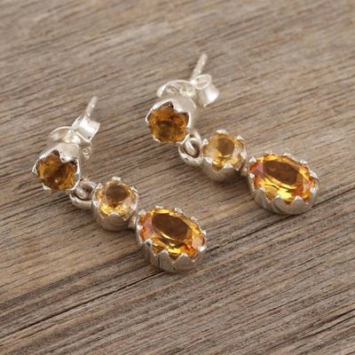 Alternate image for Sterling Silver and Citrine Dangle Earrings Sun Sparkle
