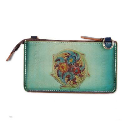 Alternate image for Blue Leather Sling with Floral Design and Removable Strap Circle of Blooms