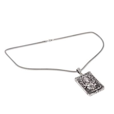 Alternate image for Rectangular Sterling Silver Ganesha Necklace from India Mahaganapati
