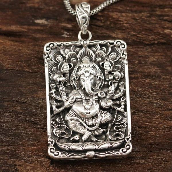 Alternate image for Rectangular Sterling Silver Ganesha Necklace from India Mahaganapati