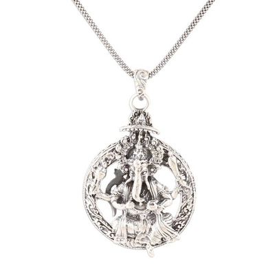 Alternate image for ARtisan Crafted Sterling Silver Ganesha Pendant Necklace Powerful Ganesha