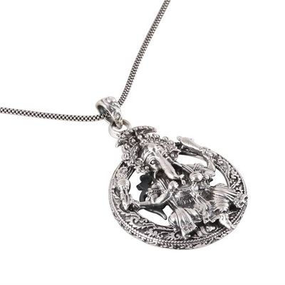 Alternate image for ARtisan Crafted Sterling Silver Ganesha Pendant Necklace Powerful Ganesha