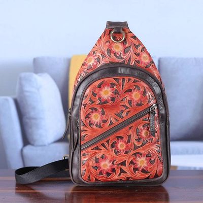 Alternate image for Spring-Themed Salamander and Chocolate Leather Crossbody Bag Salamander Prime
