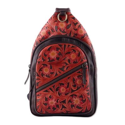 Alternate image for Spring-Themed Salamander and Chocolate Leather Crossbody Bag Salamander Prime