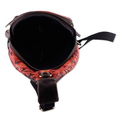 Alternate image for Spring-Themed Salamander and Chocolate Leather Crossbody Bag Salamander Prime