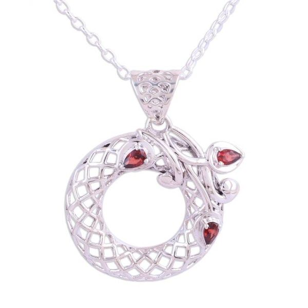 Alternate image for Handmade Floral Garnet Wreath Pendant Necklace from India Crimson Wreath