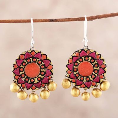 Alternate image for Floral Ceramic Dangle Earrings from India Mandala Flowers