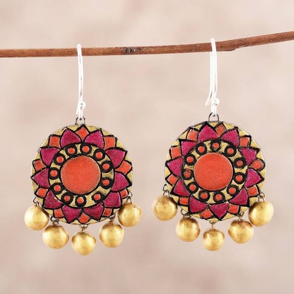 Alternate image for Floral Ceramic Dangle Earrings from India Mandala Flowers