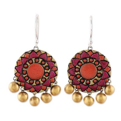 Alternate image for Floral Ceramic Dangle Earrings from India Mandala Flowers