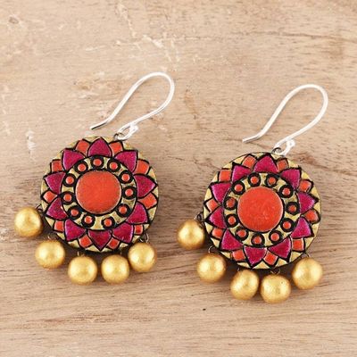 Alternate image for Floral Ceramic Dangle Earrings from India Mandala Flowers