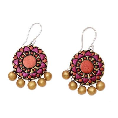 Alternate image for Floral Ceramic Dangle Earrings from India Mandala Flowers