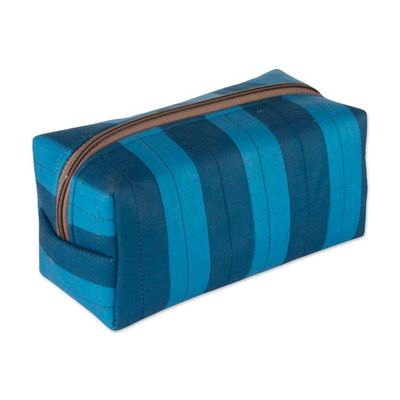 Alternate image for Blue-Palette Striped 100 Cotton Toiletry Case with Zipper Refreshing Habits