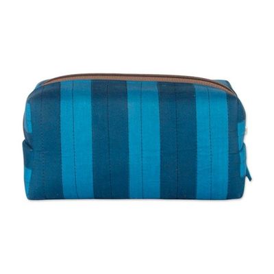 Alternate image for Blue-Palette Striped 100 Cotton Toiletry Case with Zipper Refreshing Habits