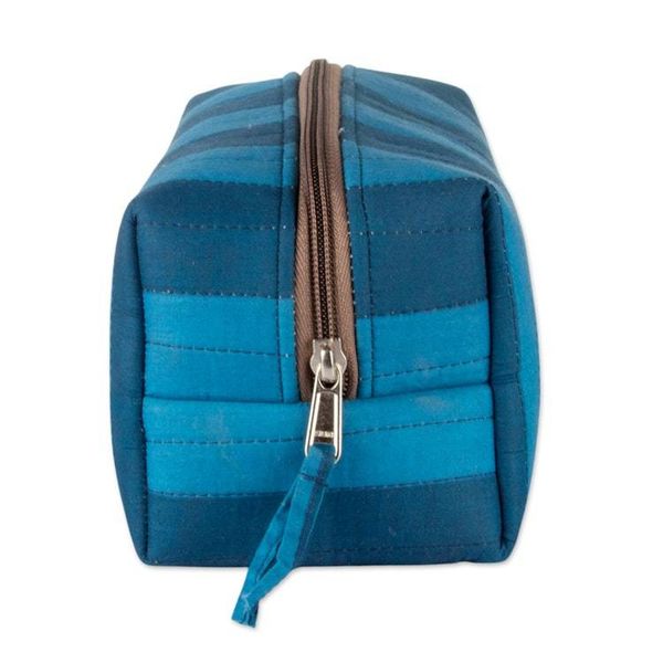 Alternate image for Blue-Palette Striped 100 Cotton Toiletry Case with Zipper Refreshing Habits