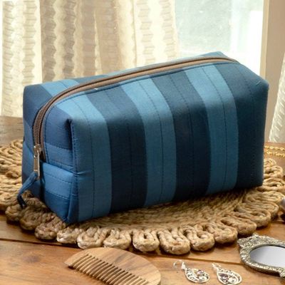 Alternate image for Blue-Palette Striped 100 Cotton Toiletry Case with Zipper Refreshing Habits