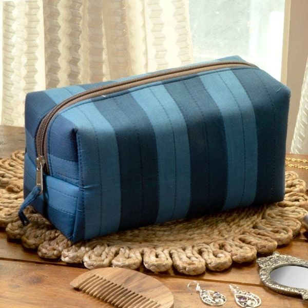 Alternate image for Blue-Palette Striped 100 Cotton Toiletry Case with Zipper Refreshing Habits