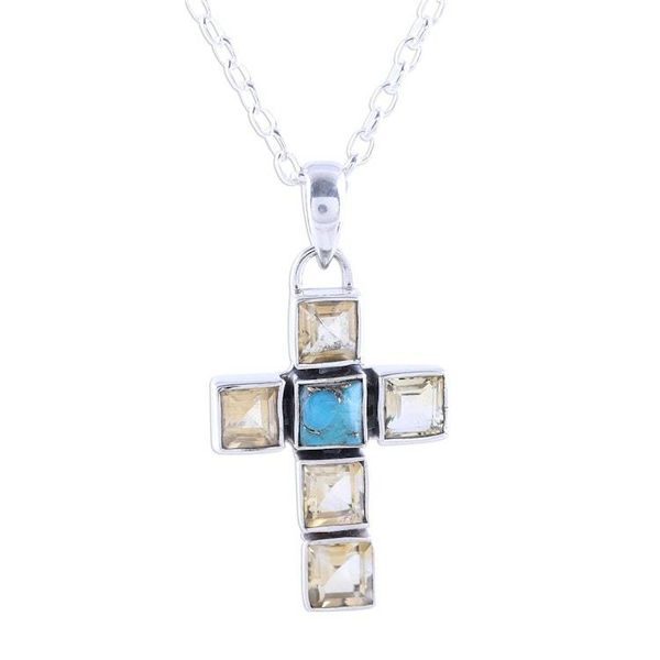 Alternate image for Citrine and Composite Turquoise Cross Necklace from India Golden Faith