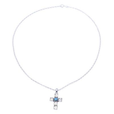 Alternate image for Citrine and Composite Turquoise Cross Necklace from India Golden Faith