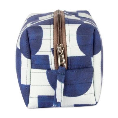 Alternate image for Abstract-Patterned Blue and White 100 Cotton Toiletry Case Avant-Garde Essential