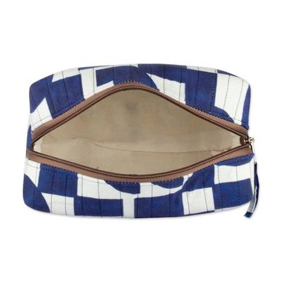 Alternate image for Abstract-Patterned Blue and White 100 Cotton Toiletry Case Avant-Garde Essential