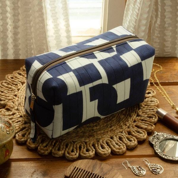 Alternate image for Abstract-Patterned Blue and White 100 Cotton Toiletry Case Avant-Garde Essential