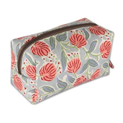 Alternate image for Spring-Patterned Blue and Red Zippered Cotton Toiletry Case Blossoming Itinerary