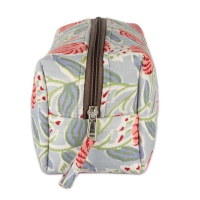 Alternate image for Spring-Patterned Blue and Red Zippered Cotton Toiletry Case Blossoming Itinerary