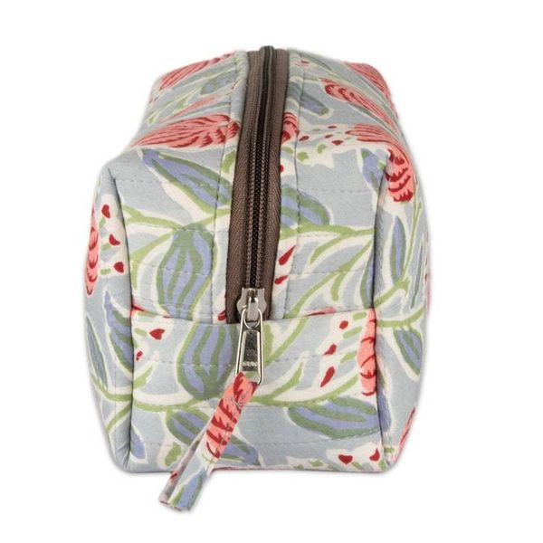 Alternate image for Spring-Patterned Blue and Red Zippered Cotton Toiletry Case Blossoming Itinerary