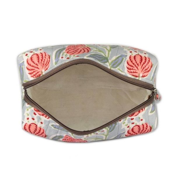 Alternate image for Spring-Patterned Blue and Red Zippered Cotton Toiletry Case Blossoming Itinerary