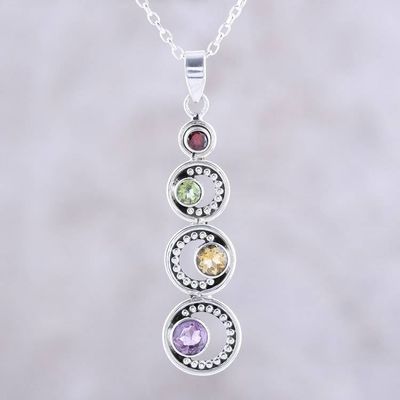 Alternate image for Crescent Motif Multi-Gemstone Pendant Necklace from India Dancing Crescents