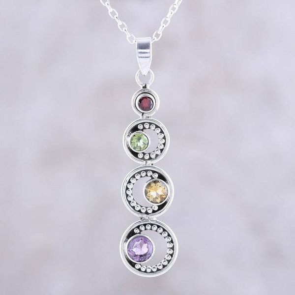 Alternate image for Crescent Motif Multi-Gemstone Pendant Necklace from India Dancing Crescents