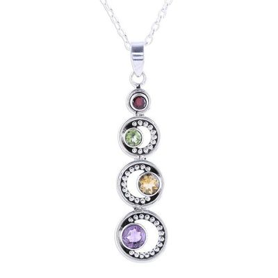 Alternate image for Crescent Motif Multi-Gemstone Pendant Necklace from India Dancing Crescents